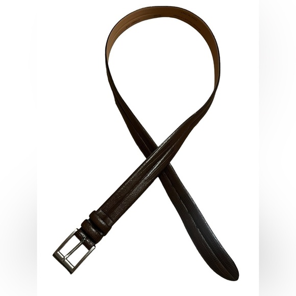 Made in Italy men’s brown leather belt with silver hardware - Picture 2 of 6